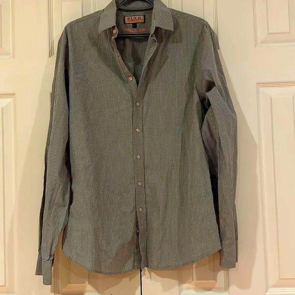 Thomas PINK Shirt Dress Button Down Super Slim checkered Long Sleeve shirt - Picture 1 of 12